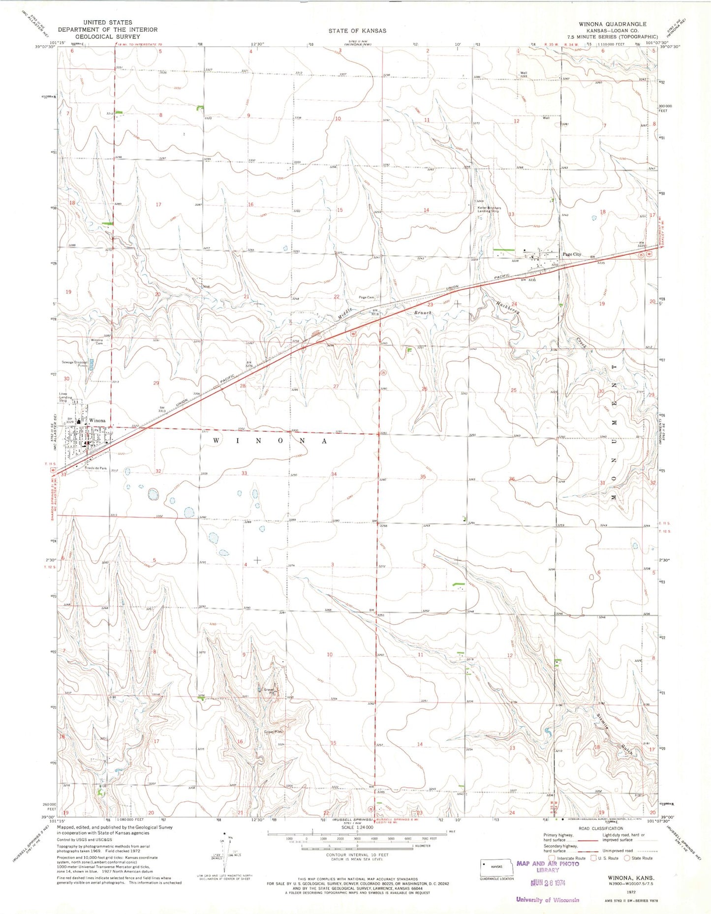 Classic USGS Winona Kansas 7.5'x7.5' Topo Map Image