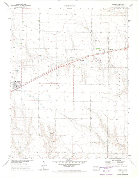 Classic USGS Winona Kansas 7.5'x7.5' Topo Map Image