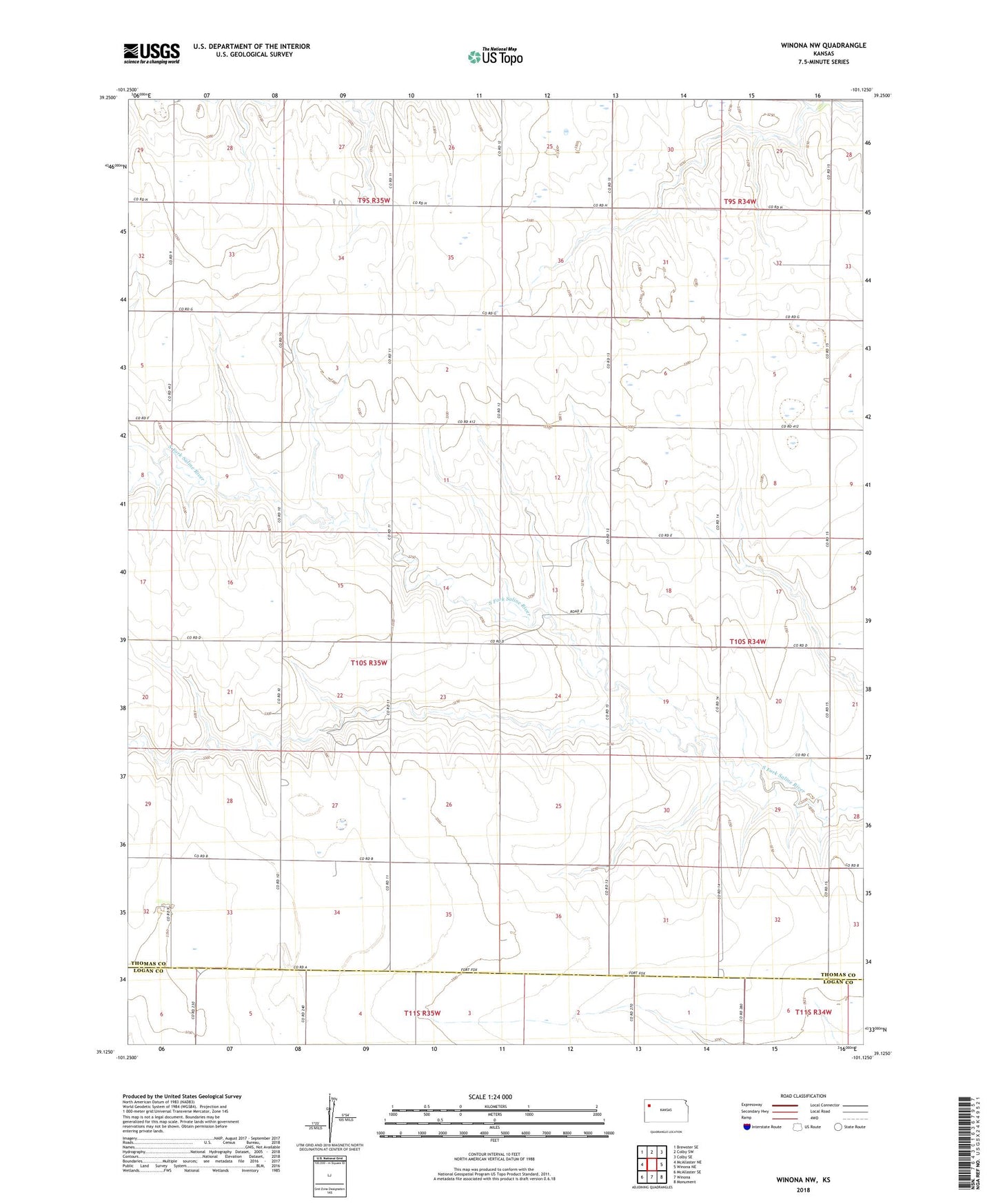 Winona NW Kansas US Topo Map Image