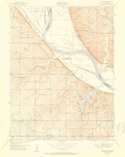 Classic USGS Wolcott Kansas 7.5'x7.5' Topo Map Image