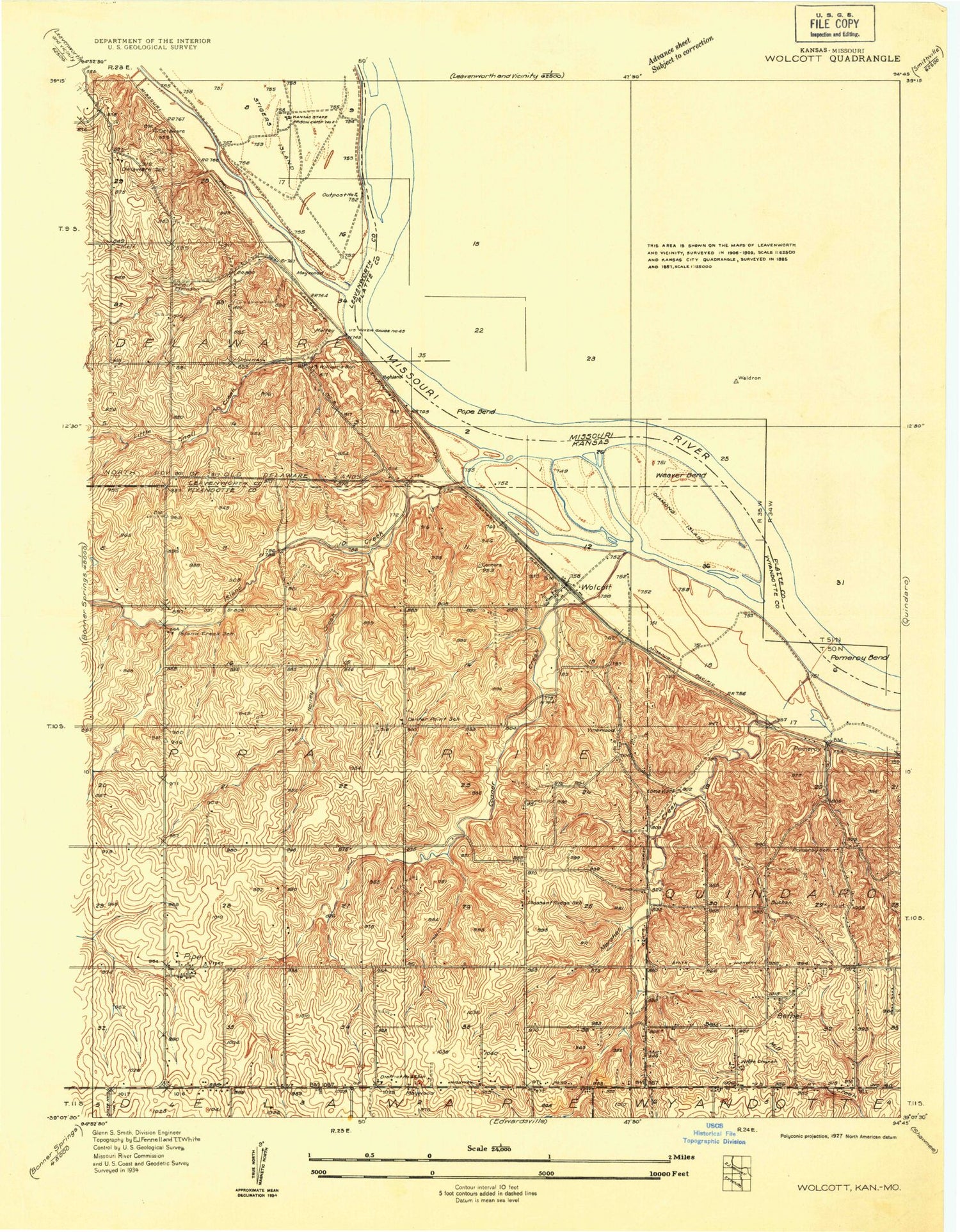 Classic USGS Wolcott Kansas 7.5'x7.5' Topo Map Image