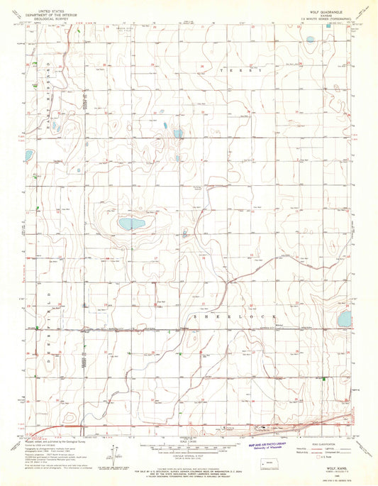 Classic USGS Wolf Kansas 7.5'x7.5' Topo Map Image