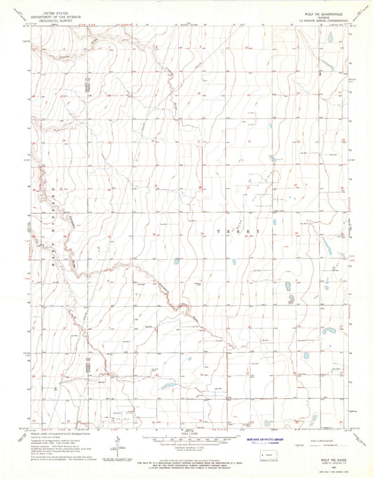 Classic USGS Wolf NE Kansas 7.5'x7.5' Topo Map Image