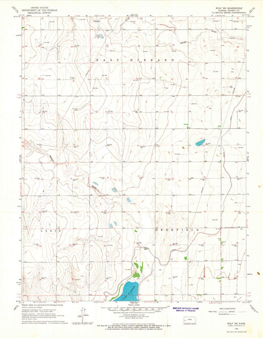 Classic USGS Wolf SW Kansas 7.5'x7.5' Topo Map Image