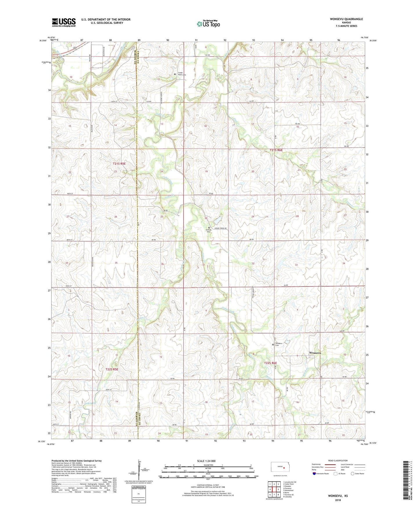 Wonsevu Kansas US Topo Map Image
