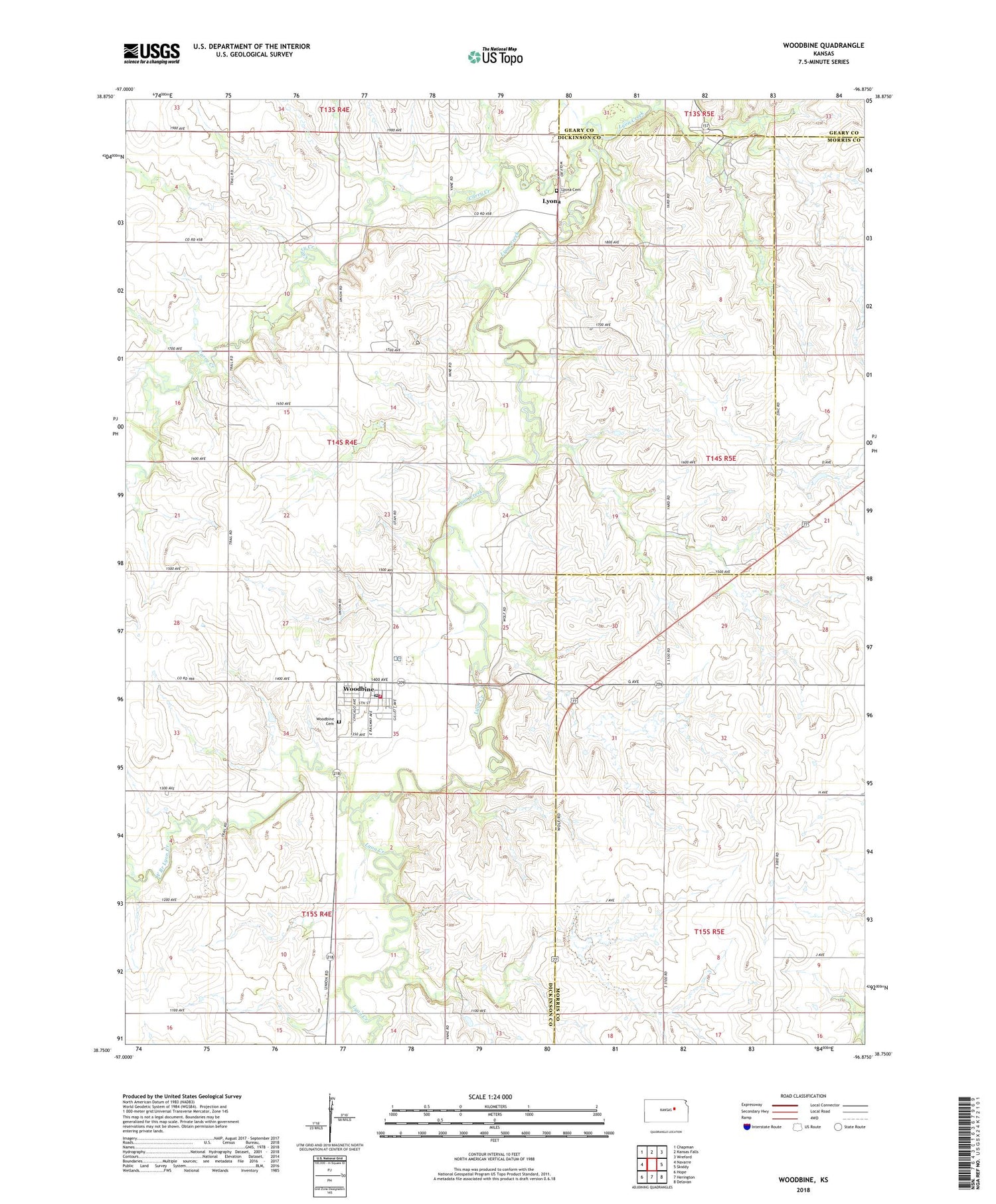 Woodbine Kansas US Topo Map Image