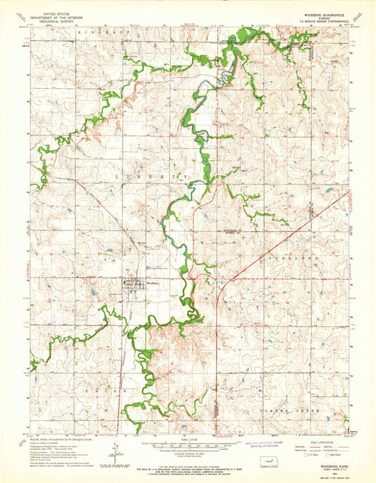 Classic USGS Woodbine Kansas 7.5'x7.5' Topo Map Image