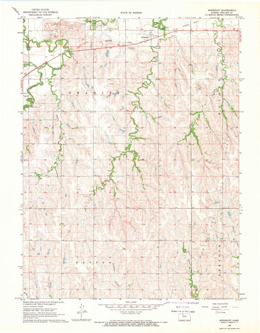 Classic USGS Woodruff Kansas 7.5'x7.5' Topo Map Image
