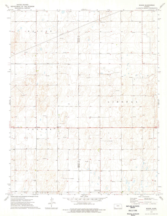 Classic USGS Woods Kansas 7.5'x7.5' Topo Map Image
