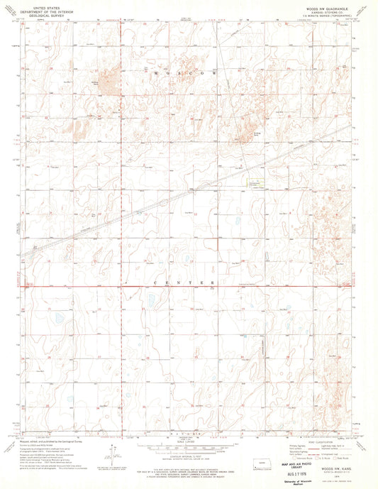 Classic USGS Woods NW Kansas 7.5'x7.5' Topo Map Image