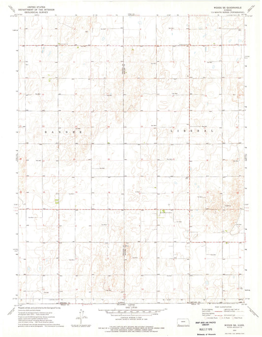 Classic USGS Woods SE Kansas 7.5'x7.5' Topo Map Image