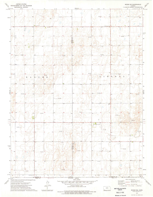 Classic USGS Woods SE Kansas 7.5'x7.5' Topo Map Image