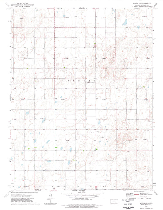 Classic USGS Woods SW Kansas 7.5'x7.5' Topo Map Image