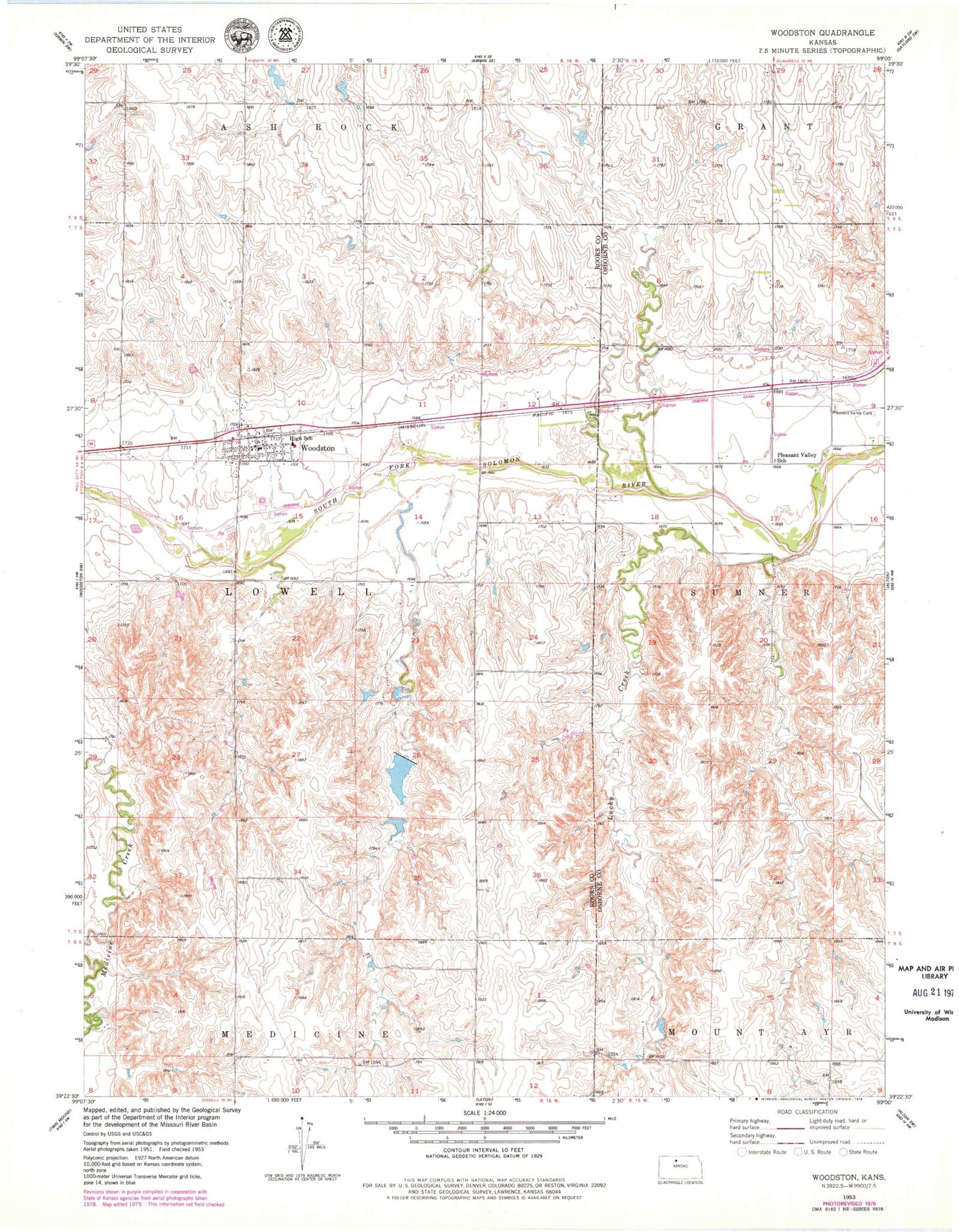 Classic USGS Woodston Kansas 7.5'x7.5' Topo Map Image