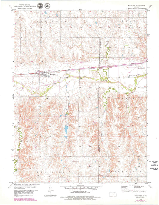 Classic USGS Woodston Kansas 7.5'x7.5' Topo Map Image