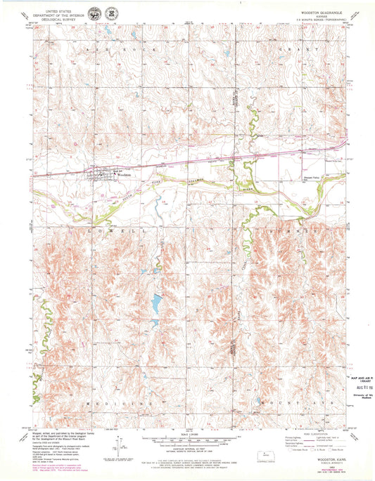 Classic USGS Woodston Kansas 7.5'x7.5' Topo Map Image