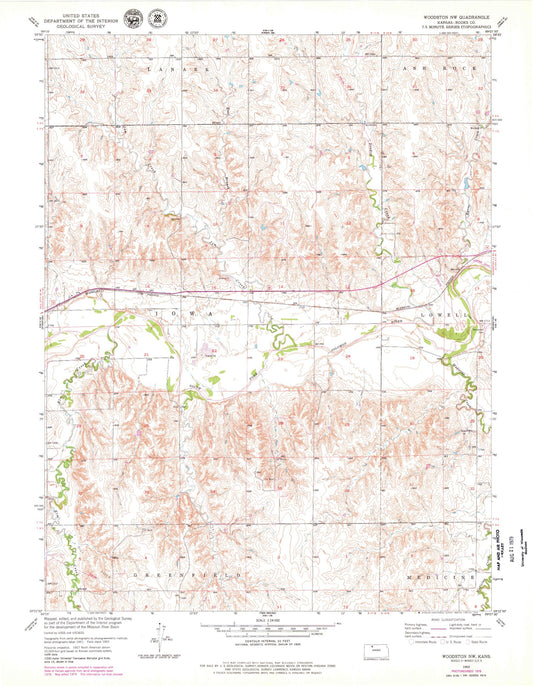 Classic USGS Woodston NW Kansas 7.5'x7.5' Topo Map Image