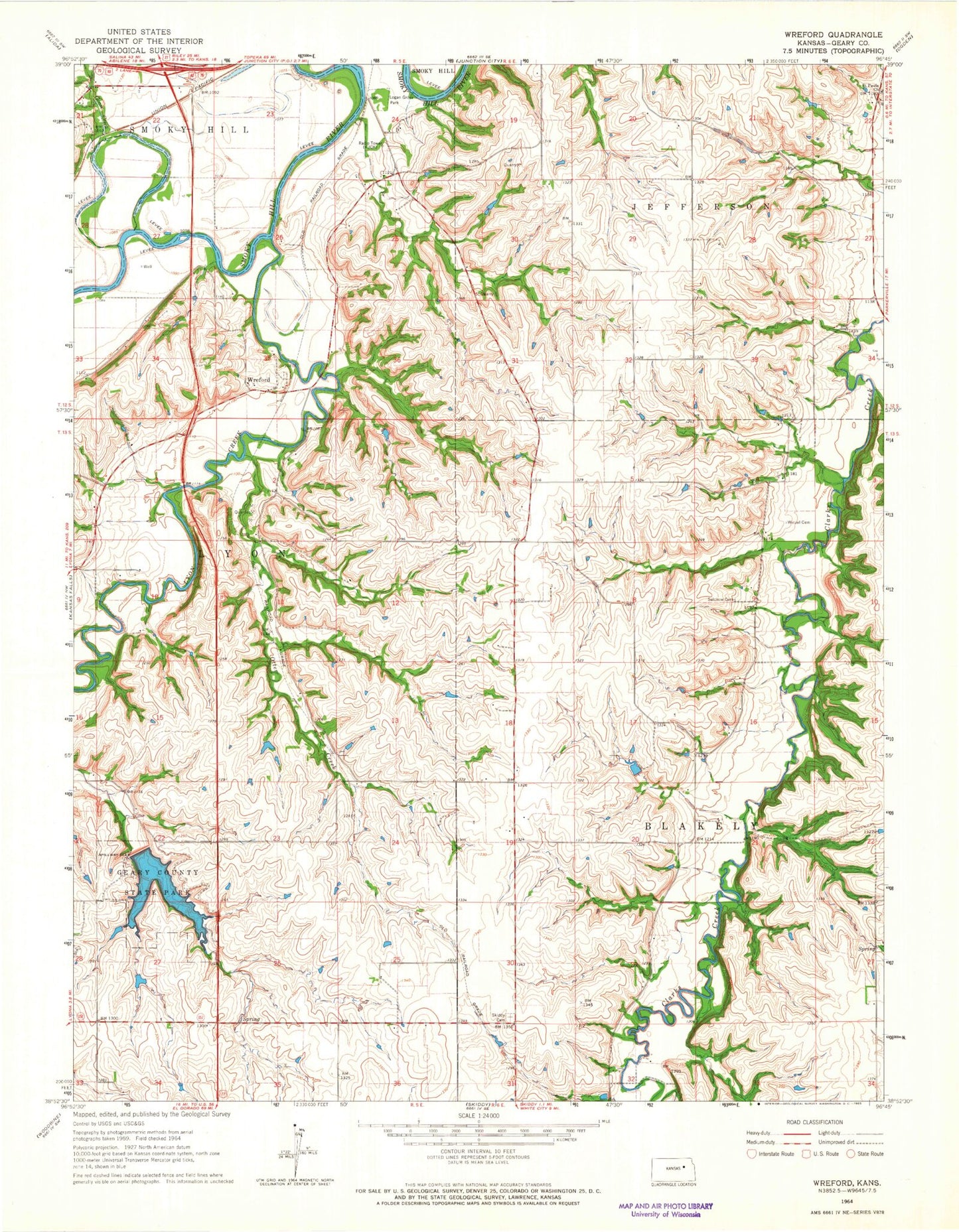 Classic USGS Wreford Kansas 7.5'x7.5' Topo Map Image