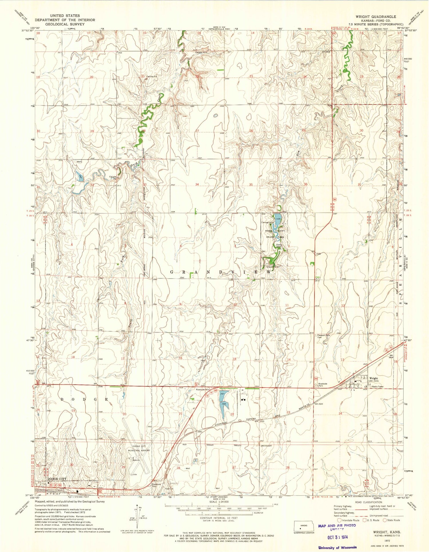 Classic USGS Wright Kansas 7.5'x7.5' Topo Map Image