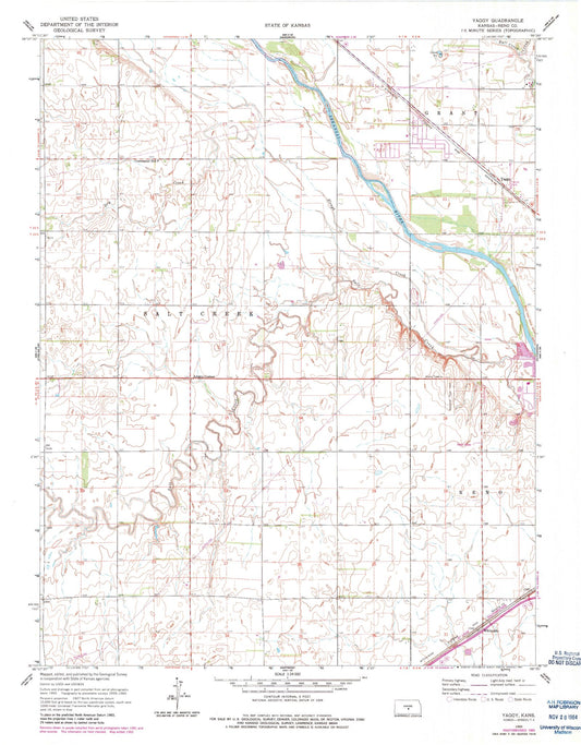 Classic USGS Yaggy Kansas 7.5'x7.5' Topo Map Image