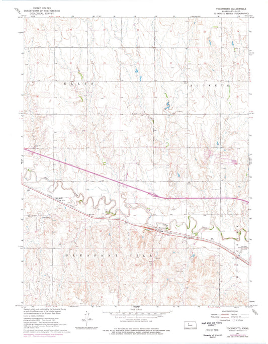 Classic USGS Yocemento Kansas 7.5'x7.5' Topo Map Image