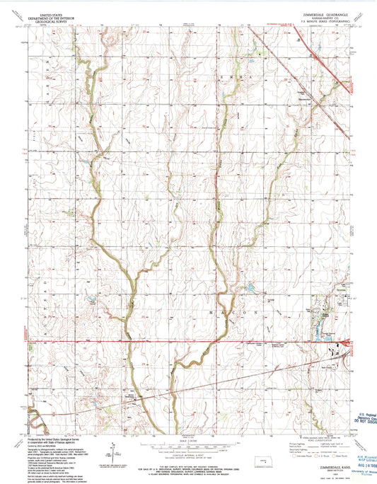 Classic USGS Zimmerdale Kansas 7.5'x7.5' Topo Map Image