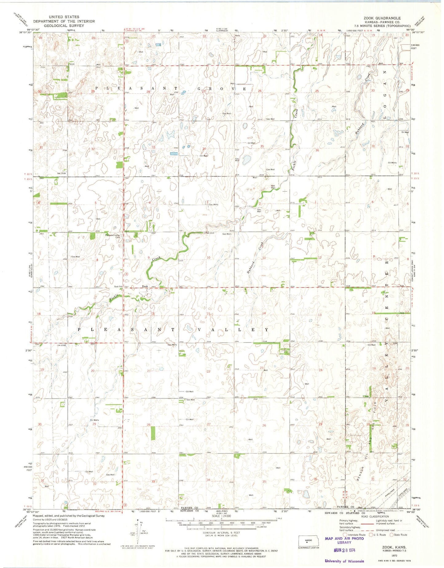 Classic USGS Zook Kansas 7.5'x7.5' Topo Map Image