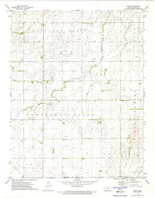 Classic USGS Zook Kansas 7.5'x7.5' Topo Map Image