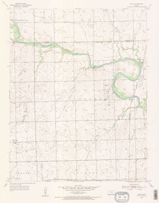 Classic USGS Zyba Kansas 7.5'x7.5' Topo Map Image