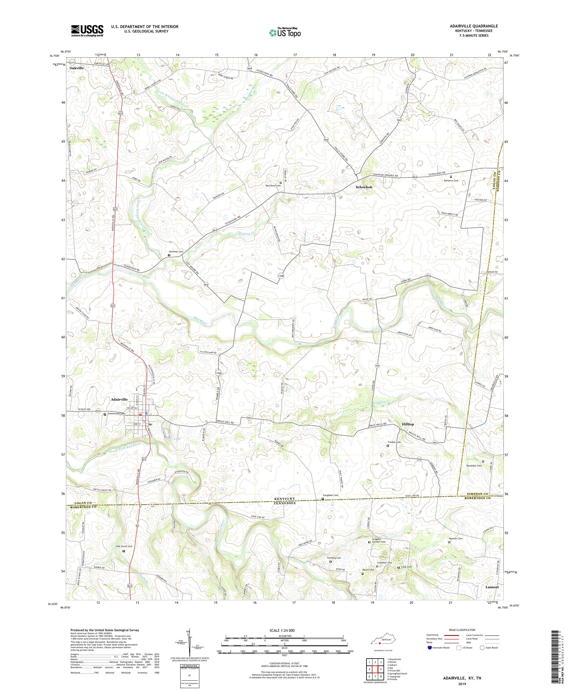 Adairville Kentucky US Topo Map – MyTopo Map Store