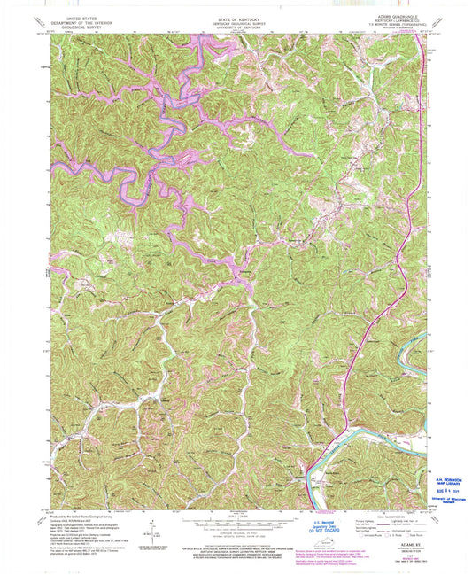 Classic USGS Adams Kentucky 7.5'x7.5' Topo Map Image