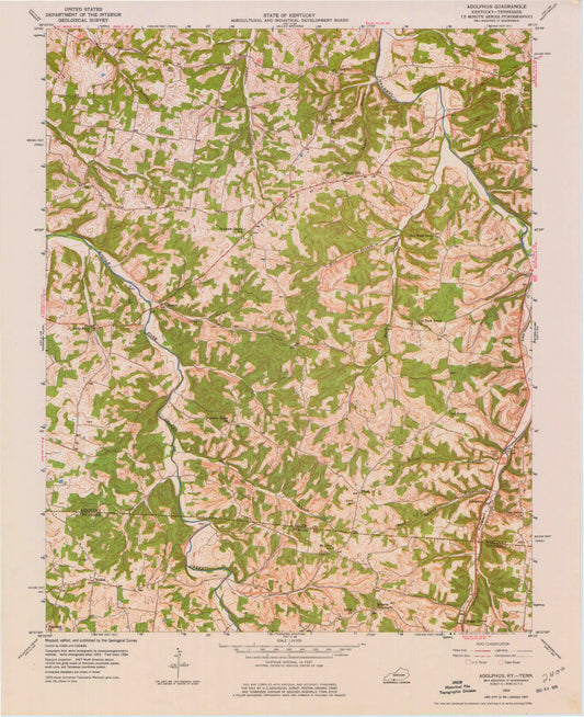 Classic USGS Adolphus Kentucky 7.5'x7.5' Topo Map Image