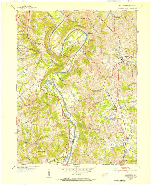 Classic USGS Alexandria Kentucky 7.5'x7.5' Topo Map Image