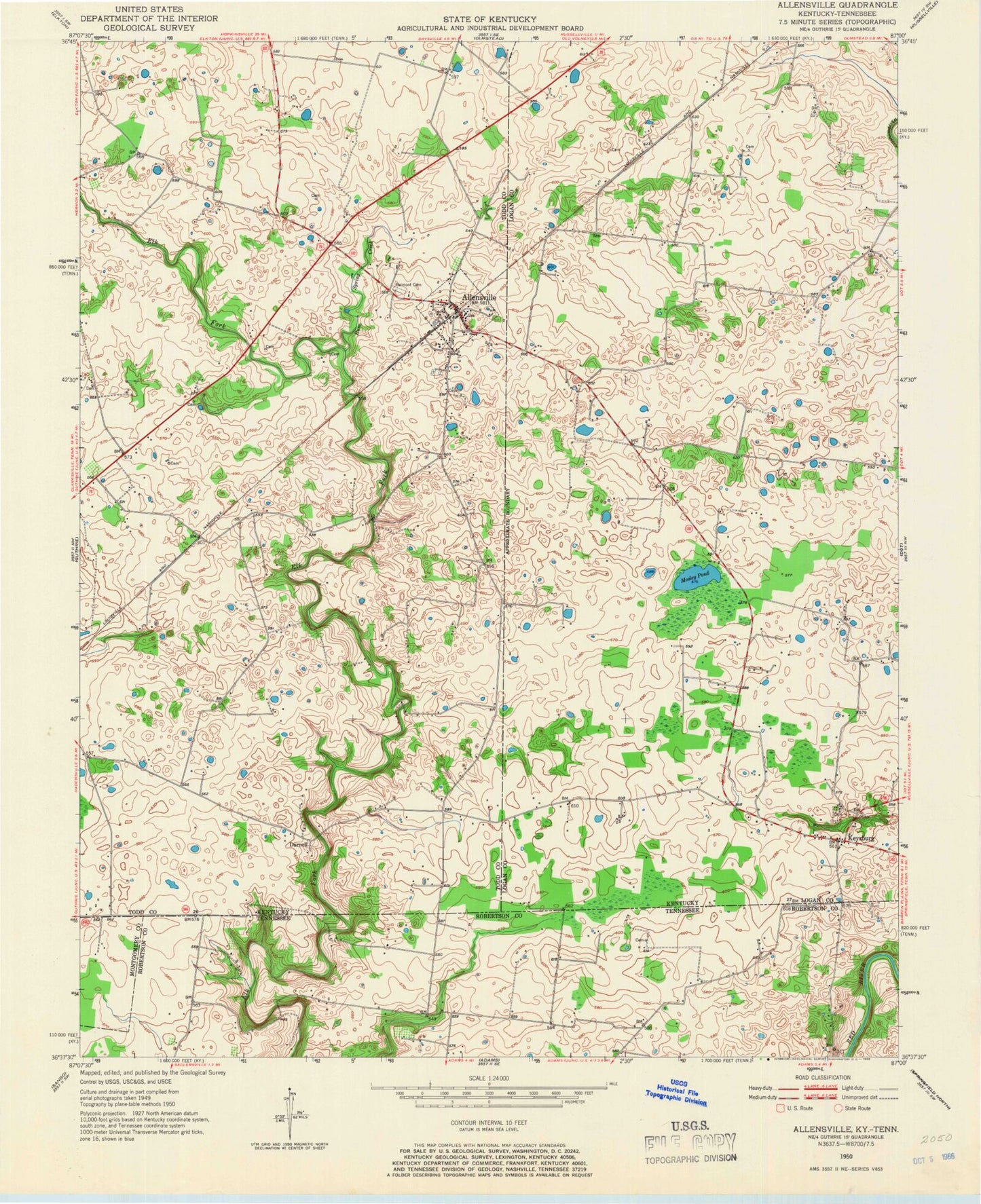 Classic USGS Allensville Kentucky 7.5'x7.5' Topo Map Image