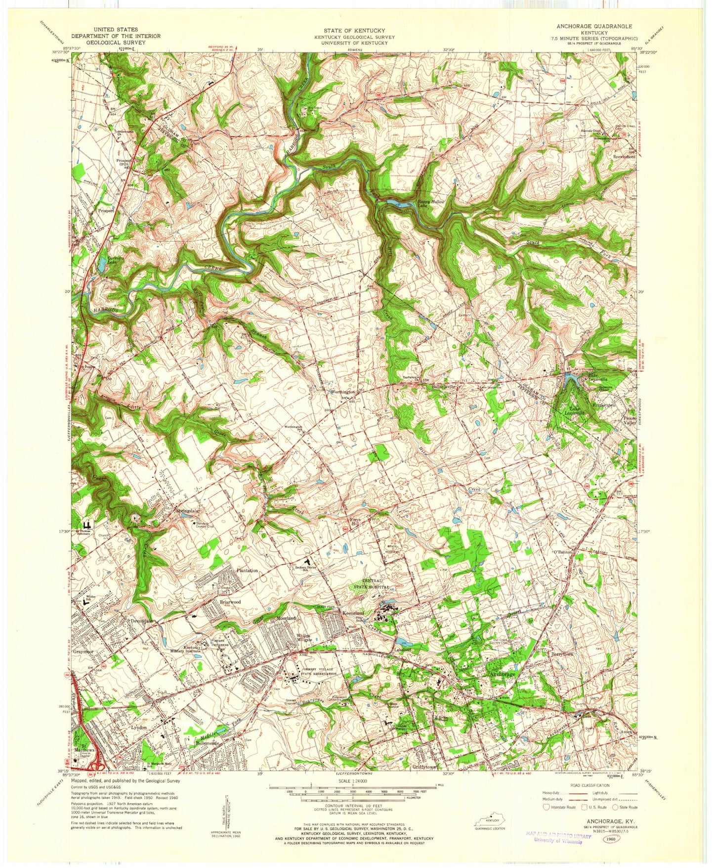 Classic USGS Anchorage Kentucky 7.5'x7.5' Topo Map Image