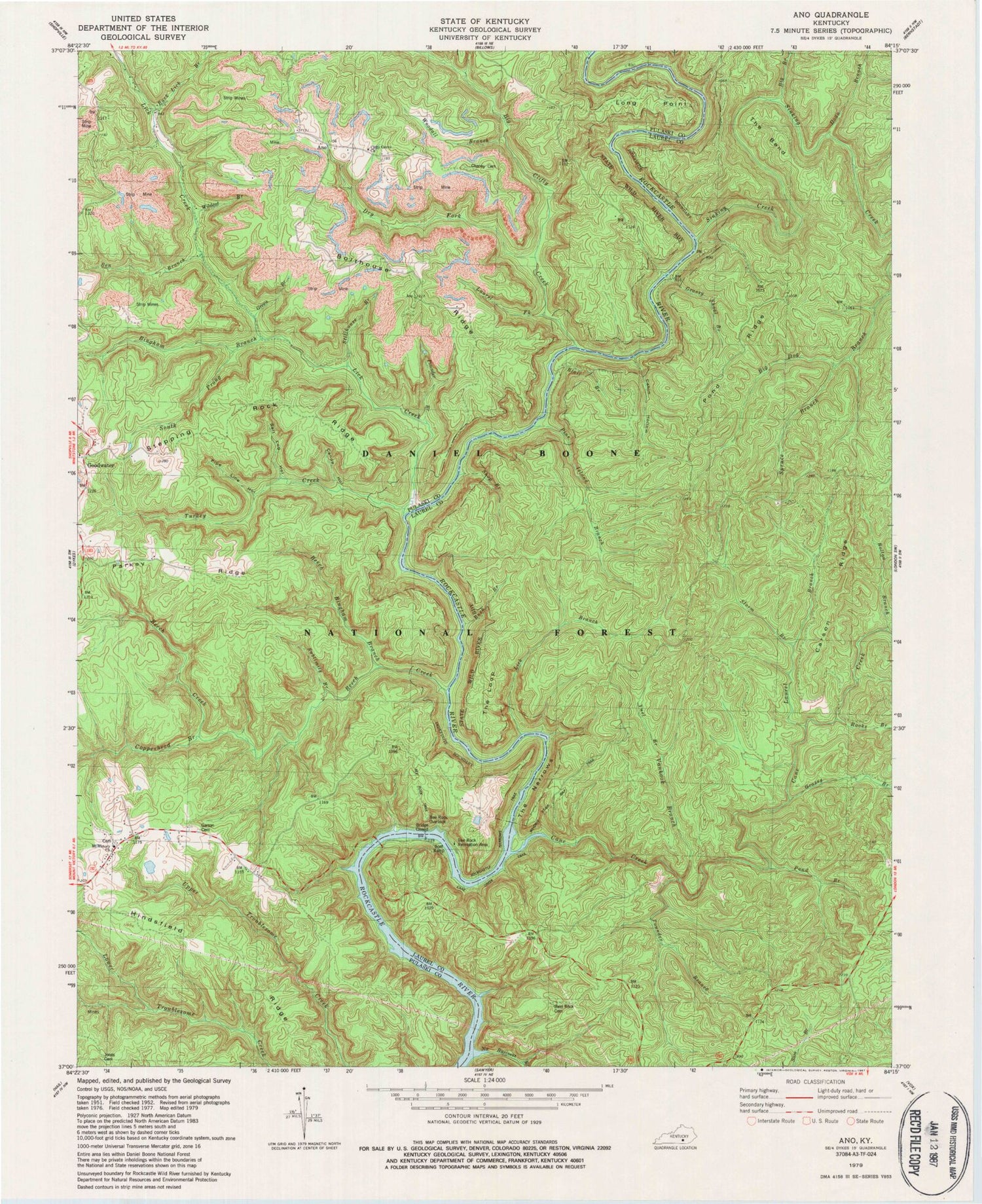 Classic USGS Ano Kentucky 7.5'x7.5' Topo Map Image