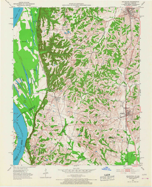 Classic USGS Arlington Kentucky 7.5'x7.5' Topo Map Image