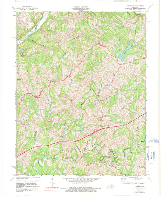 Classic USGS Ashbrook Kentucky 7.5'x7.5' Topo Map Image