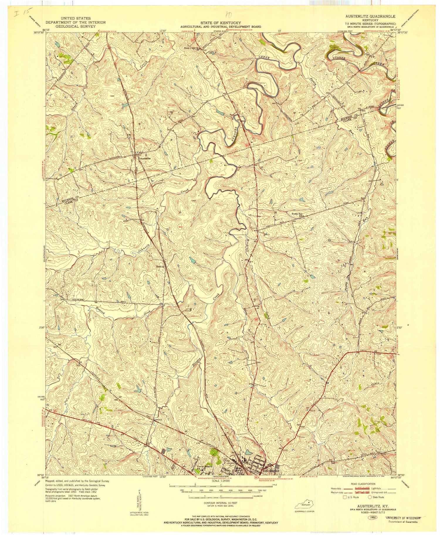 Classic USGS Austerlitz Kentucky 7.5'x7.5' Topo Map Image