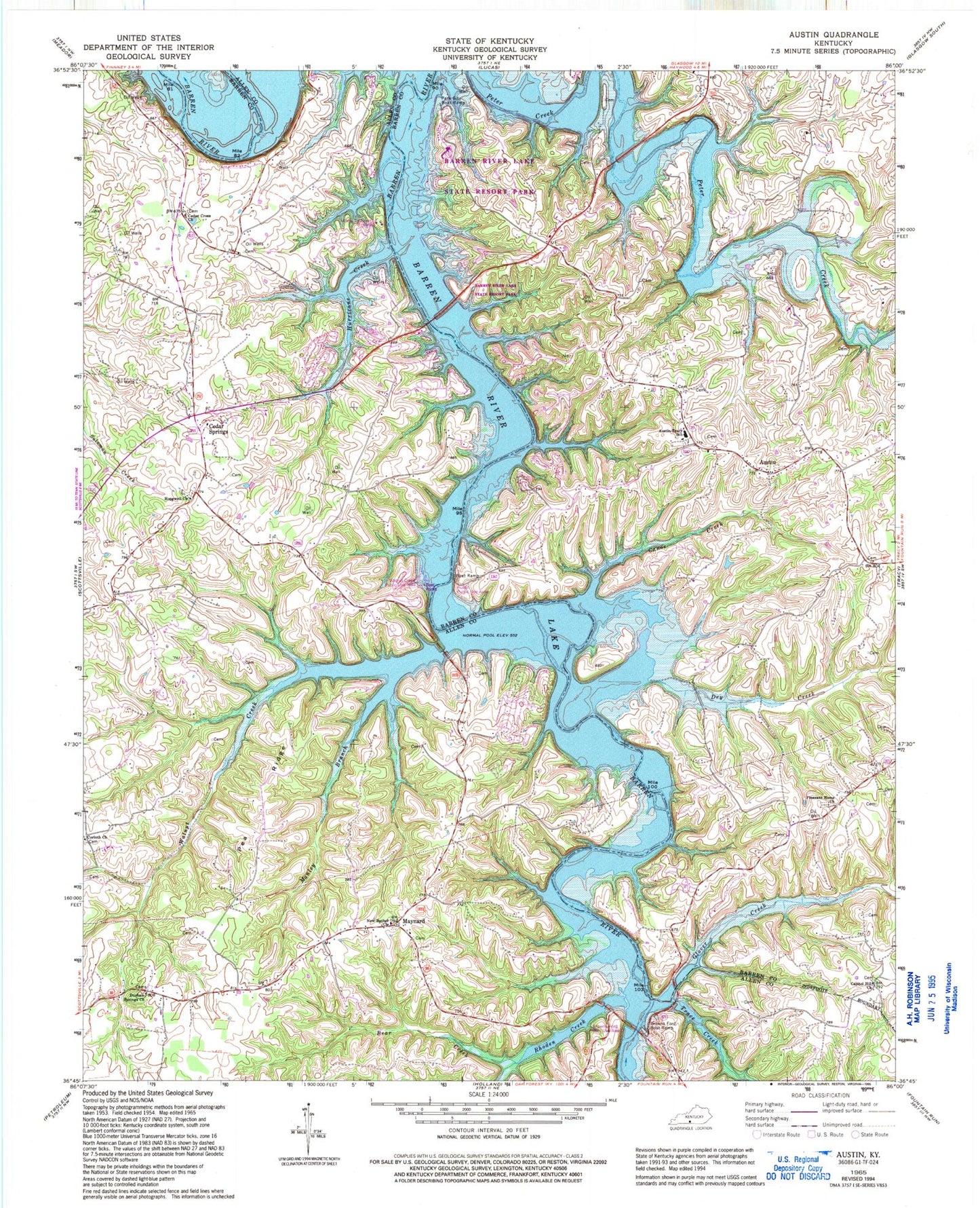 Classic USGS Austin Kentucky 7.5'x7.5' Topo Map Image