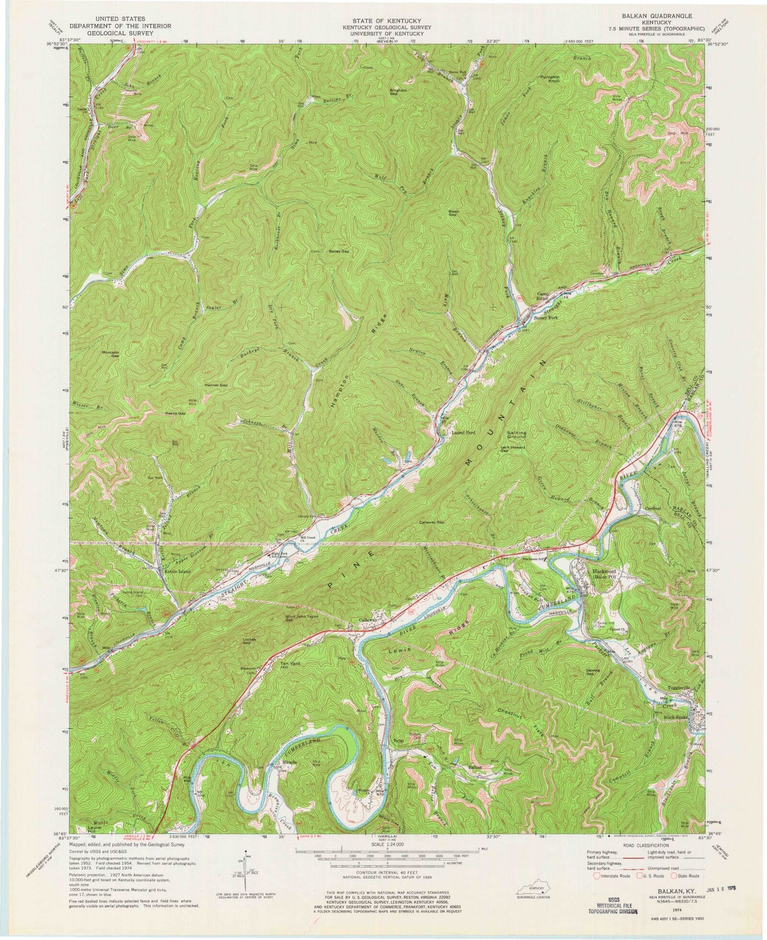 Classic USGS Balkan Kentucky 7.5'x7.5' Topo Map Image