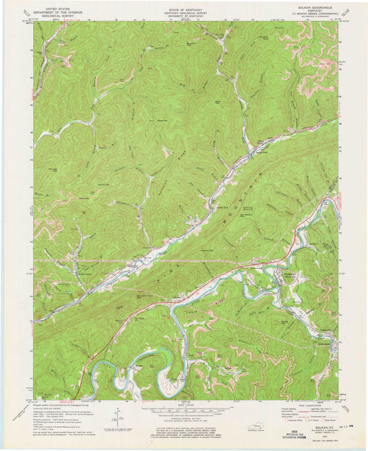 Classic USGS Balkan Kentucky 7.5'x7.5' Topo Map Image