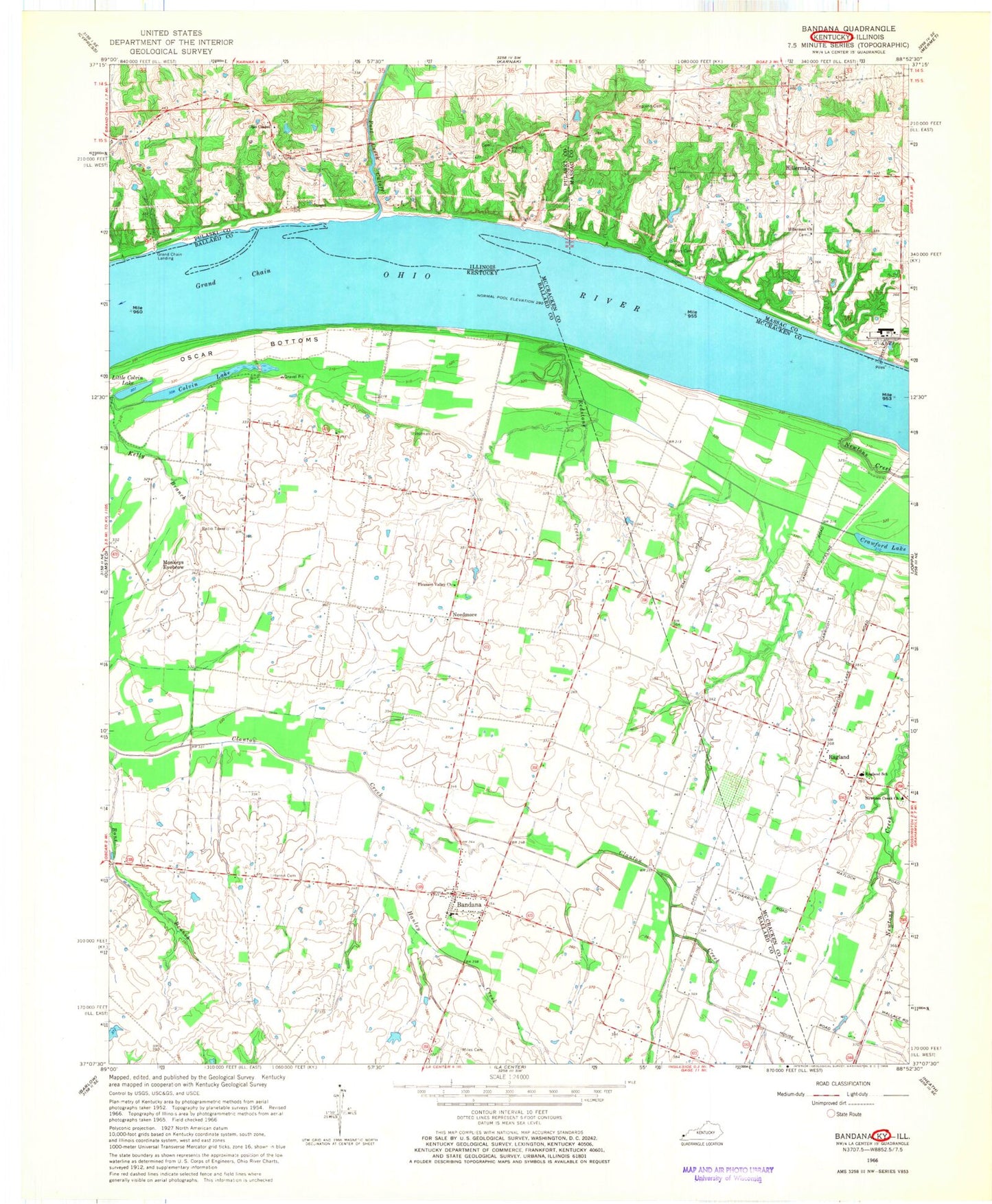 Classic USGS Bandana Kentucky 7.5'x7.5' Topo Map Image