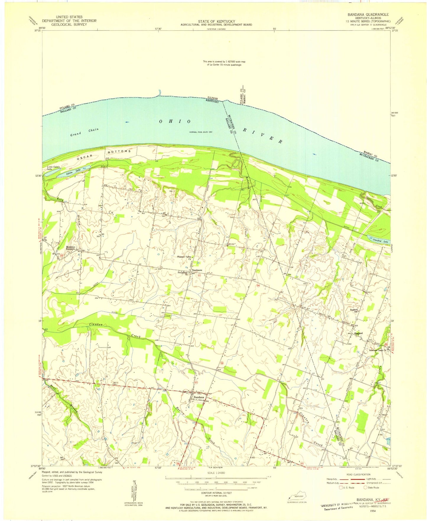 Classic USGS Bandana Kentucky 7.5'x7.5' Topo Map Image