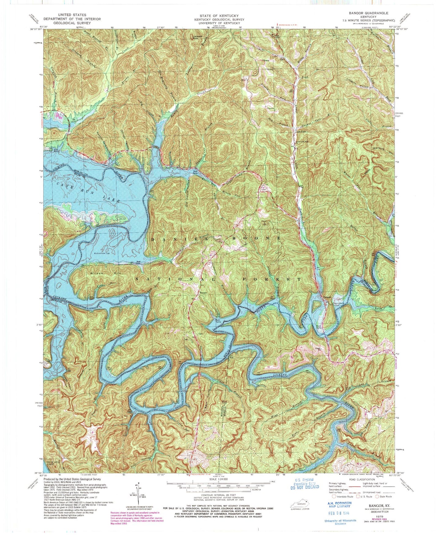 Classic USGS Bangor Kentucky 7.5'x7.5' Topo Map Image