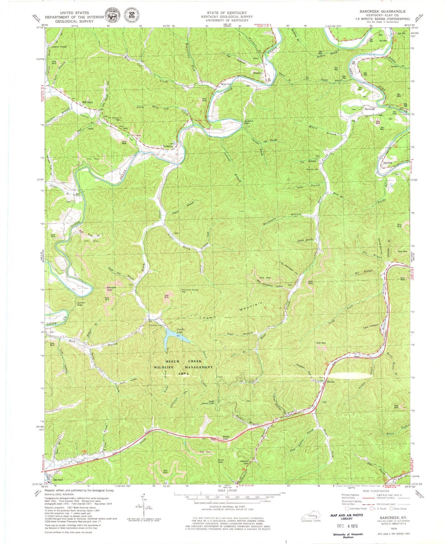 Classic USGS Barcreek Kentucky 7.5'x7.5' Topo Map Image