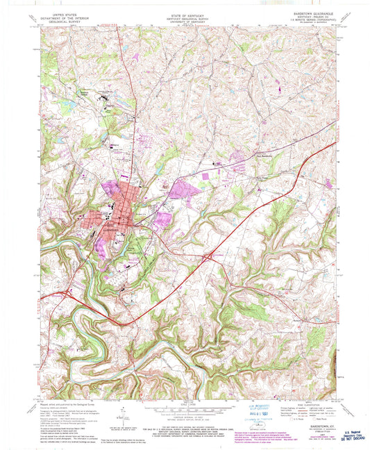 Classic USGS Bardstown Kentucky 7.5'x7.5' Topo Map Image