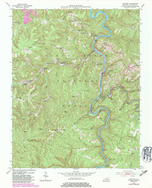 Classic USGS Barthell Kentucky 7.5'x7.5' Topo Map Image