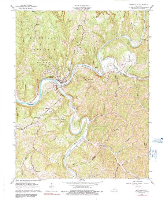 Classic USGS Beattyville Kentucky 7.5'x7.5' Topo Map Image