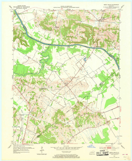 Classic USGS Beech Grove Kentucky 7.5'x7.5' Topo Map Image